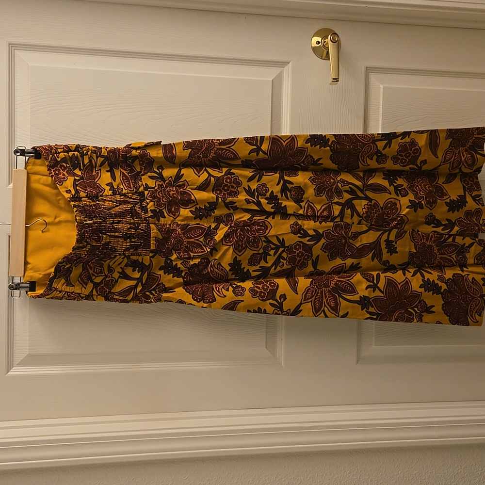 Sezane Pauline Floral Midi Dress- Flowers On Ochre Background - Picture 8 of 12